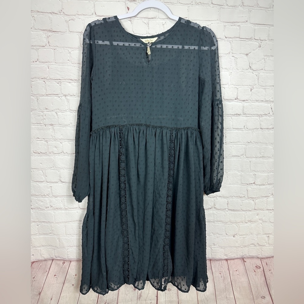 Matilda Jane Nostalgia Charlie Swiss Dot black long sleeve dress, sz S